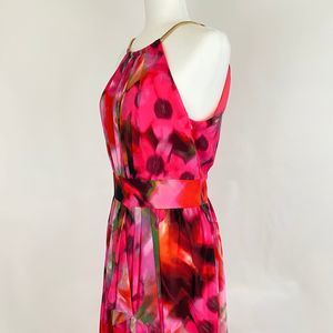 Eliza J Floral Print Halter Chiffon Hot Pink Dress